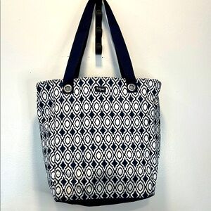 THIRTY-ONE Tall Organizing Tote-navy/white-zip top-front pockets